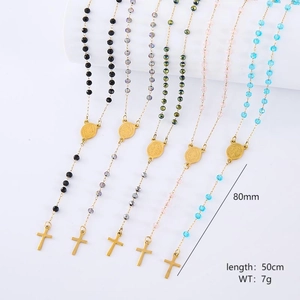 Detail showing five assorted rosary necklaces with 50cm length and 7g weight