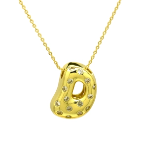 Detailed close-up of a gold-plated bubble pendant necklace featuring sparkling cubic zirconia