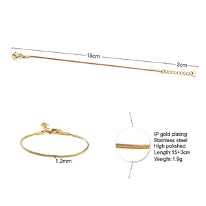 Detail of 1.2mm gold snake chain bracelet made of polished stainless steel