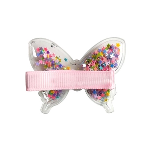 Fermaglio per capelli a farfalla per bambine con paillettes e nastro rosa