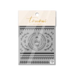 5D embossed lace nail art stickers with black crown and circular patterns by Tomoni