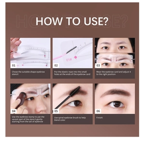 Detail guide showing how to use eyebrow stamp with head-mounted cards and spiral brush tool