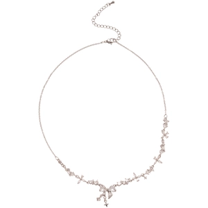 Asymmetric silver necklace with zircon bow pendant and small butterfly star charms