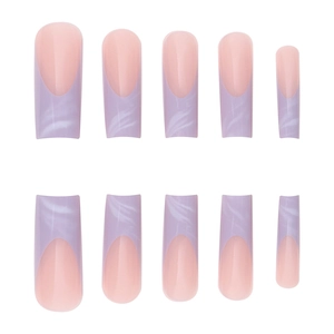 French purple marble long square press-on nails set with elegant cloud-like texture