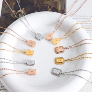 Vintage geometric square necklaces with 18K gold plating and starburst zircon pendants