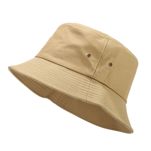 Classic khaki cotton bucket hat with breathable metal eyelets shown in a 45-degree angle