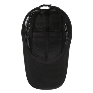 Breathable black mesh baseball cap with quick-dry fabric and adjustable strap back