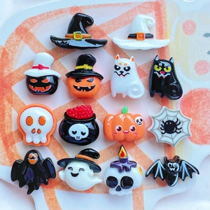 Set of 12 Halloween resin charms featuring pumpkins, ghosts, and bats for DIY crafts