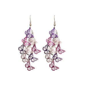 Élégantes boucles d'oreilles à pampilles papillon avec pendentifs dégradés violet et rose