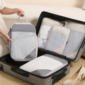 Travel Packing Cubes Compression Storage Bags Polyester Mesh Diamond Grid Organizer For Suitcase Luggage Clothing Accessories