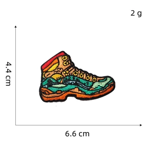 Detail view of 4.4x6.6cm hiking boot embroidered patch with precise size measurements