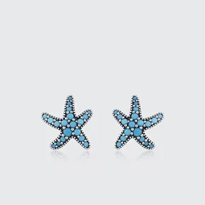 Starfish Stud Earrings With Synthetic Turquoise And 925 Sterling Silver Earring Post Marine Ocean Jewelry For Women