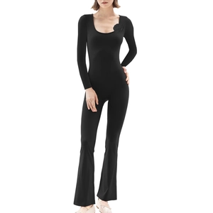 Tuta Da Donna A Maniche Lunghe Gamba A Zampa Scollo Quadrato Decorazione Floreale 3D Elastica