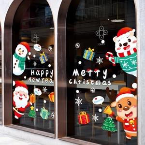 Christmas window decals with Santa Claus and Snowman for festive glass shop decoration
