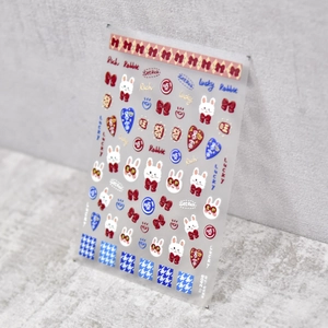 3D embossed nail art stickers with cute rabbit, lucky patterns and floral motifs