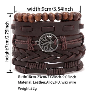 Detailed size specifications for leather multilayer bracelet with Tree of Life charm