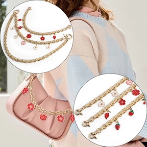 Bag Chain Strap Gold Metal Alloy Extension Shoulder Belt With Strawberry Cherry Flower Enamel Pendants Trendy Accessory