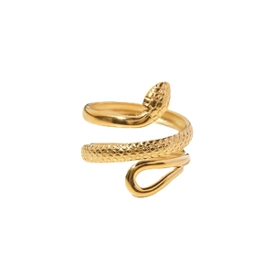 18K gold plated stainless steel snake ring with realistic scale texture and open design