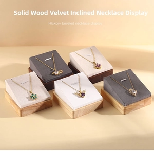 Five-piece solid wood beveled necklace display stand set with soft velvet surface