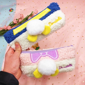 Cute Plush Pencil Case Large Capacity Sailor Style Cartoon Animal Tail Design Zipper Stationery Bag For Students Girls