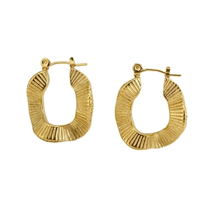 Chic 18K gold plated stainless steel U-shaped earrings with unique pleated metal texture