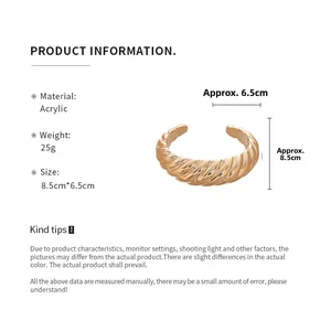 Spécifications de taille pour bracelet doré en acrylique torsadé, diamètre de 8,5 cm