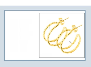 Macro detail of 18K gold plated stainless steel beaded hoop earrings sized 8x24mm