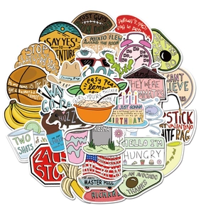 Variety of colorful VSCO stickers for luggage and laptops with vibrant graphic designs