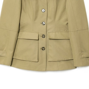 Women's khaki fashion jacket with single-breasted buttons and large utility pockets