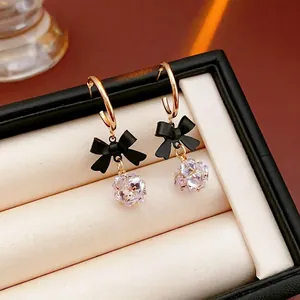 Orecchini A Fiocco Lega Sfera Zirconia Sfaccettata Con Perno In Argento Elegante Chic Gioielli Donne