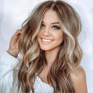 Long Wavy Ombre Wig Synthetic Fiber Middle Part Big Waves Gradient Cosplay Hair For Women Natural Looking