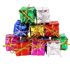 Colorful laser mini gift box ornaments in various metallic finishes for Christmas tree decor