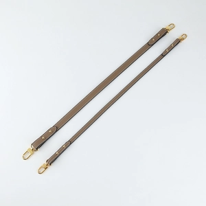 Litchi pattern leather replacement bag straps in elephant gray with gold metal clasps
