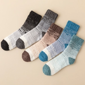 Men's Thickened Acrylic Sleep Socks Winter Warm Gradient Color Mid-Calf Home Socks For Floor Casual Men's Socks