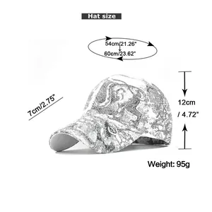 Size chart showing baseball cap dimensions including head circumference and brim length
