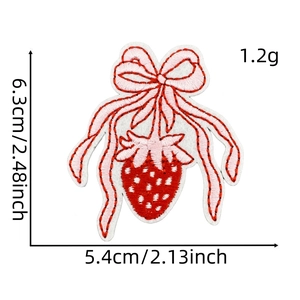 Detailed size view of strawberry bow embroidery patch with 6.3cm width dimensions