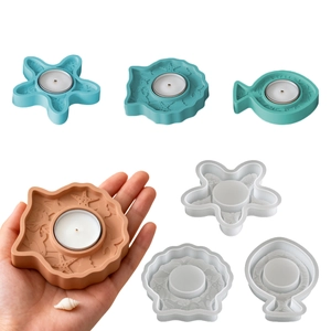 Ocean Theme Silicone Candle Holder Mold Shell Starfish Fish Relief For DIY Resin Plaster Casting Handicraft Ornament