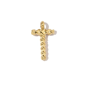Detailed view of 18k gold plated stainless steel twisted rope cross pendant for DIY jewelry