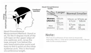Size chart for baseball caps showing head circumference measurements for men and women
