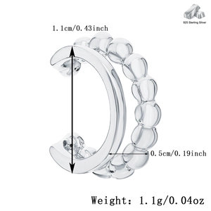 Detailed view of S925 sterling silver geometric ear cuff showing 1.1cm diameter size