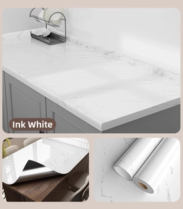 Detail of Ink White marble self-adhesive wallpaper for kitchen counters and renovation