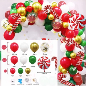 Christmas balloon arch kit with red white green latex balloons and candy foil ornaments