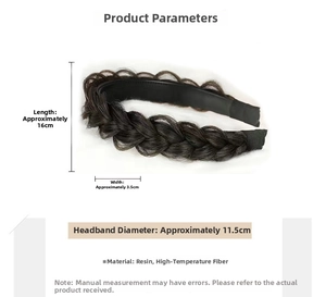 Detailed size parameters for braided wig headband with width and diameter measurements
