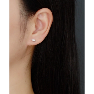 Close-up of sparkling cubic zirconia stud earrings in s925 silver on a model's ear