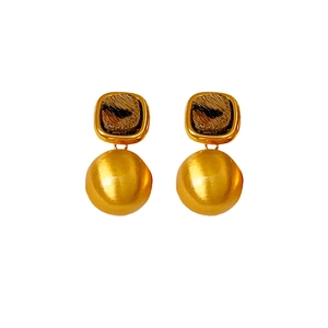 French vintage brown leopard print round earrings with golden square accent for women