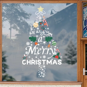 White Christmas tree window sticker with festive decorations for shop display glass