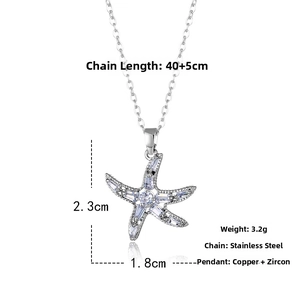 Close-up of starfish pendant necklace showing 40+5cm chain length and 3.2g weight