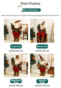 Four different sizes of standing and sitting Santa Claus dolls in red plaid outfits