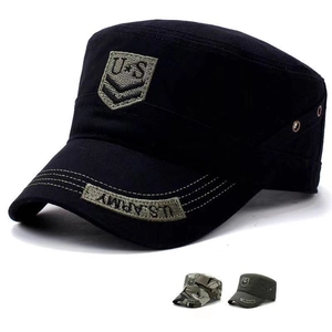 Tactical US Army style flat top hats in black, camo and army green with metal eyelets