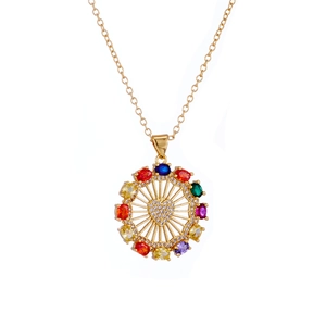 Luxurious 18K gold plated necklace featuring a colorful zircon Ferris wheel heart pendant